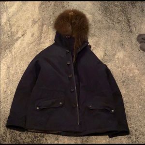 Navy Yves Salomon Rabbit Fur Parka